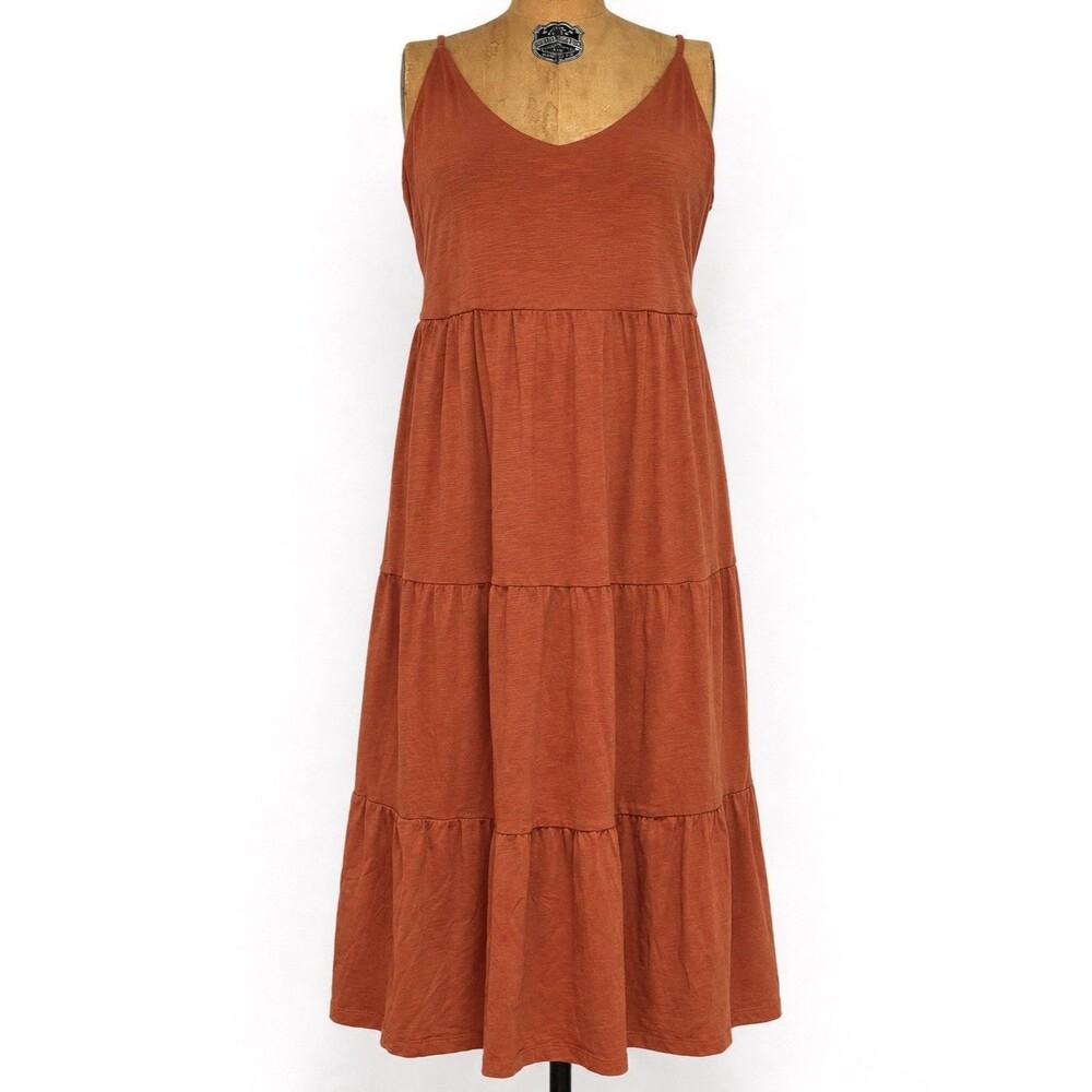 Old Navy Rust Orange Tiered Midi Dress Sleeveless Boho Pockets XL
